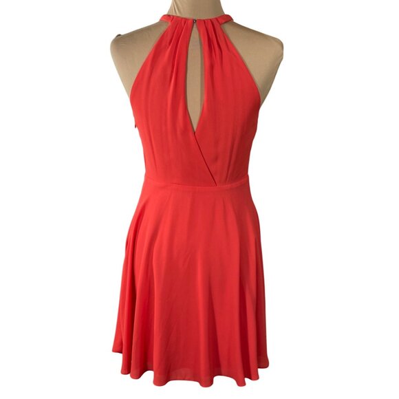 Express Mini Dress Halter Red Orange Keyhole Back Size 6 Party - Picture 3 of 8